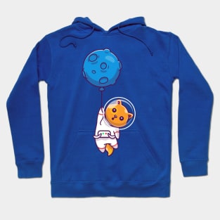 Cute Cat Astronaut Floating And Holding Balloon Cartoon Hoodie